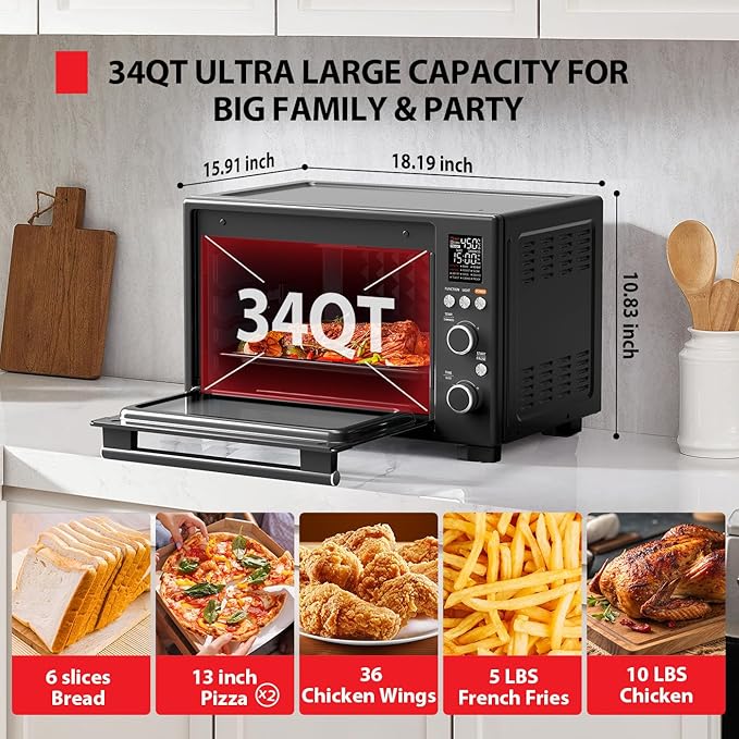 TOSHIBA ChefFry Air Fryer Toaster Oven Combo, 34QT, 1750W, Stainless Steel