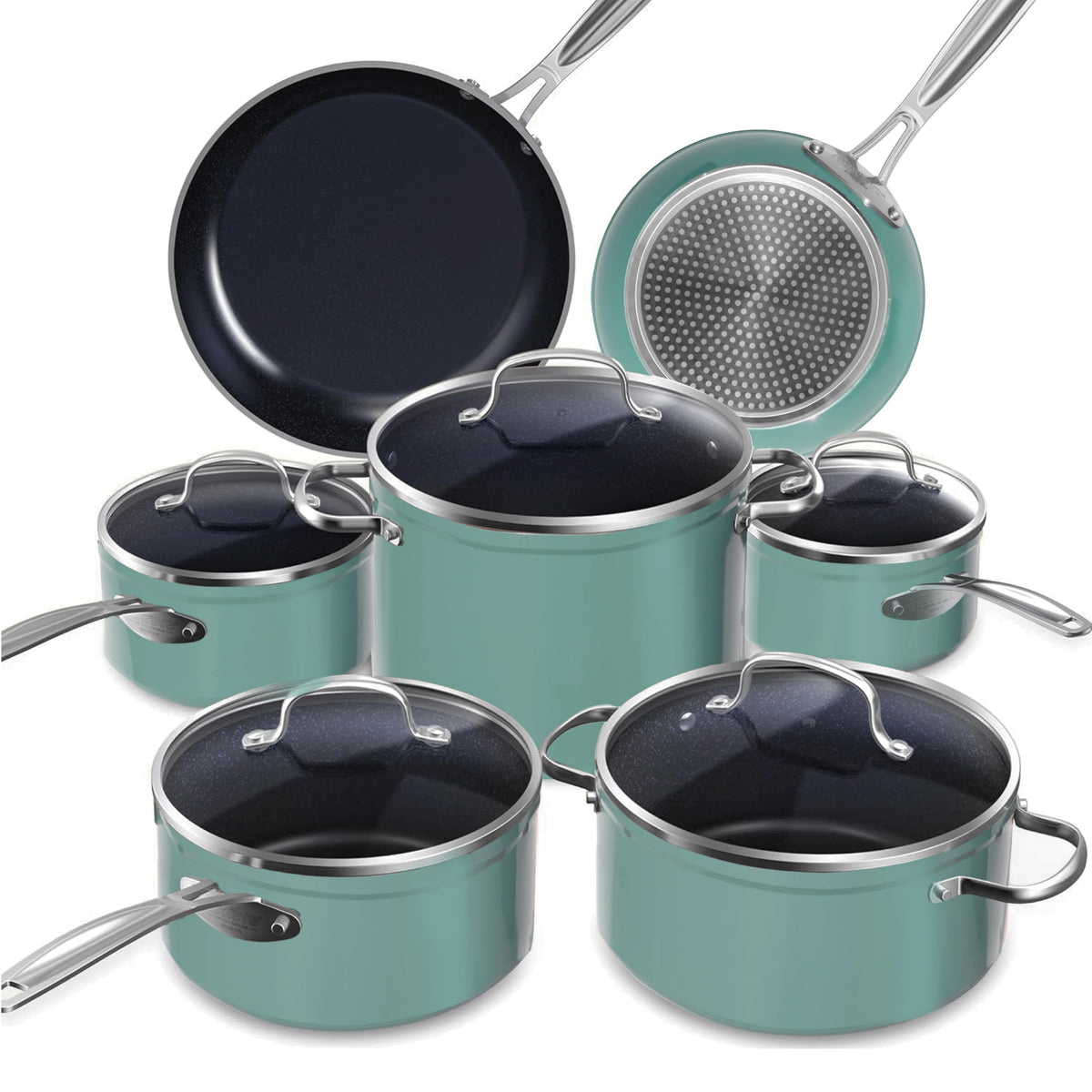 Nuwave Healthy Duralon Blue Ceramic Nonstick Cookware Set, PFAS Free