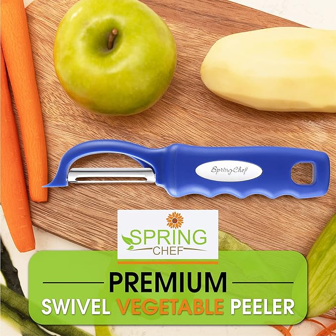 Spring Chef Swivel Potato Peeler with Soft Grip Handle, Set of 2, Sapphire