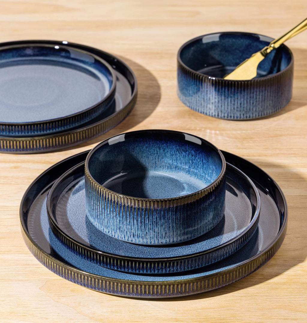 TheTerra Ceramic Dinnerware Set for 8, 24-Piece Plates and Bowls Set