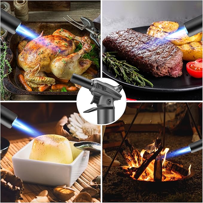 Peaks Comforts Butane Torch Blow Torch Creme Brulee Torch Refillable Butane Torch Lighter Kitchen Torch Cooking Torch for Food Baking Crafts BBQ Creme Brule(Safety Lock & Adjustable Flame)
