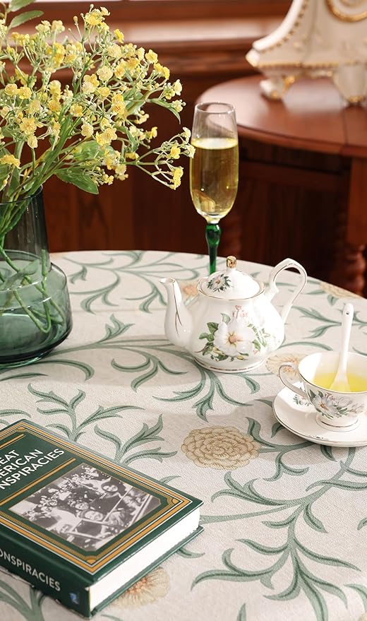 patdrea Vintage French Linen Tablecloth,Round,Diameter 55"-Botticelli
