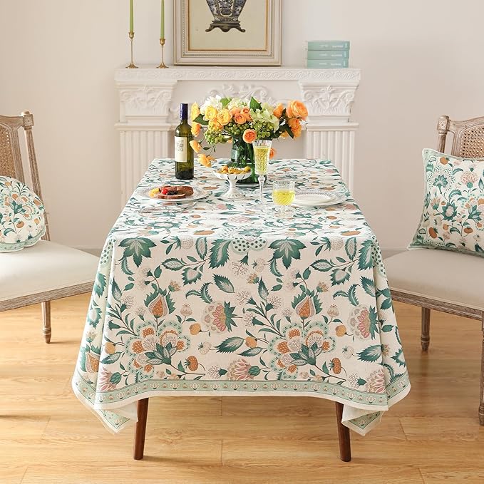 patdrea Vintage French Linen Tablecloth,Rectangular,110"x63"-Tree Life