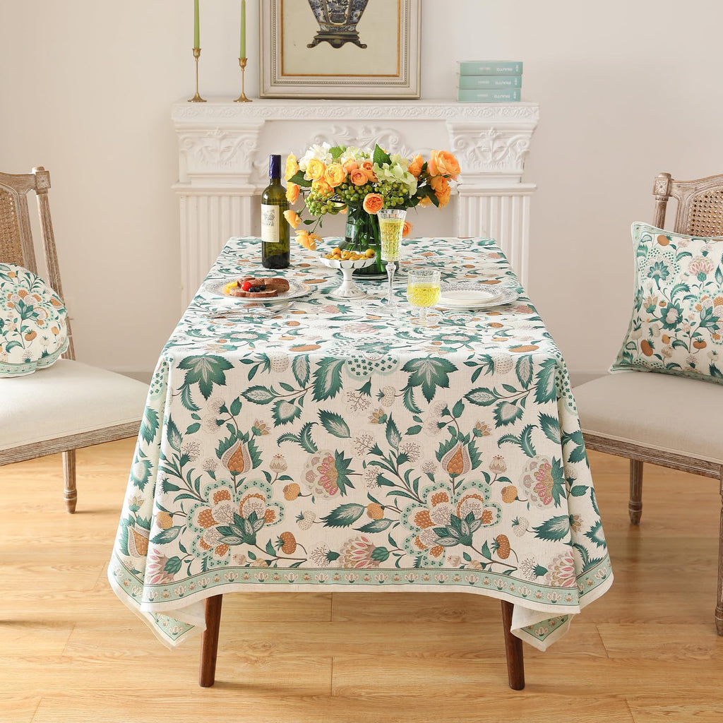 patdrea Vintage French Linen Tablecloth,Rectangular,110"x63"-Tree Life