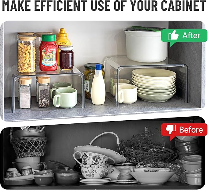 Bobomoment Clear Cabinet Organizer, Stackable Shelf Organizer Set of 2