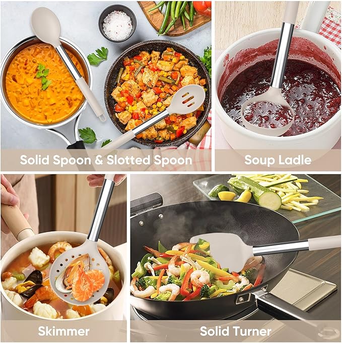 TeamFar Kitchen Utensils Set of 8, Silicone Utensils Kitchen Tools Set