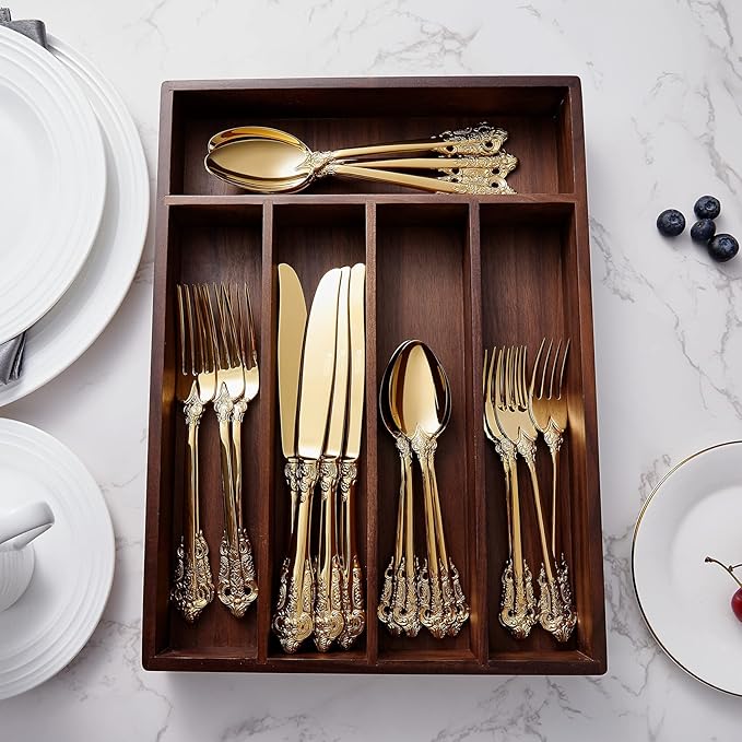 KEAWELL Luxury 20-Piece 18/10 Stainless Steel Flatware Set (Gold)
