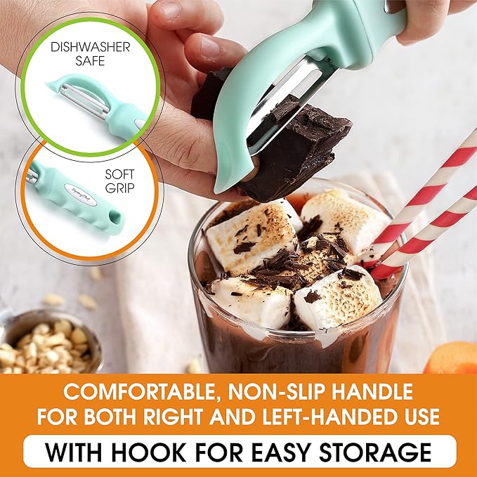 Spring Chef Swivel Vegetable Peeler for Kitchen w/Soft Grip Handle, Mint