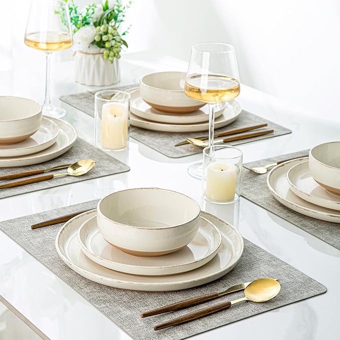 AmorArc Dinnerware Sets for 4, 12 Pieces Ceramic Plates and Bowls Set