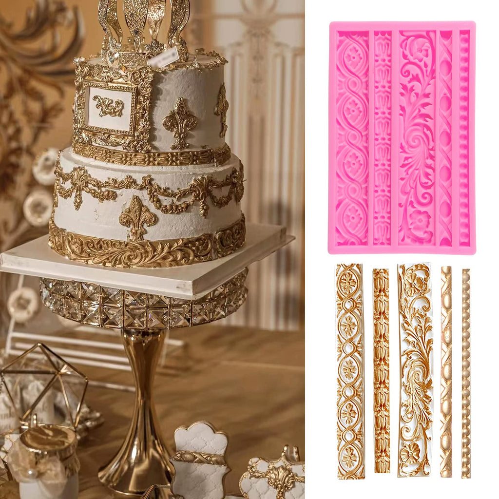 Rainmae 4 Pcs Baroque Fondant Silicone Molds, Relief Flower Lace Chocolate Mould, Scroll Lace Clay Mold, Filigree Mold 3D Sculpted Decoration, Cupcake Topper, Jewelry, Polymer Clay, Crafting Projects