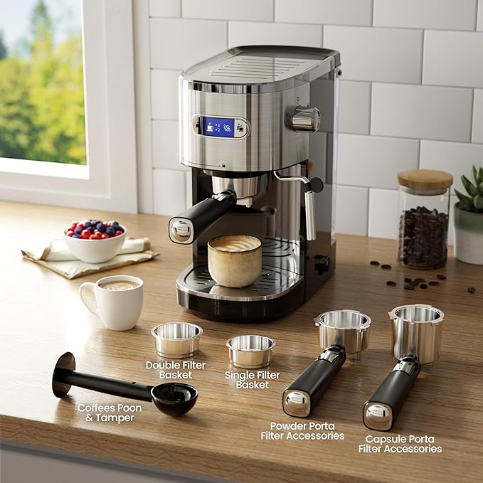 Kismile Stainless Steel 20 Bar Espresso Machine for Home Latte Cappuccino