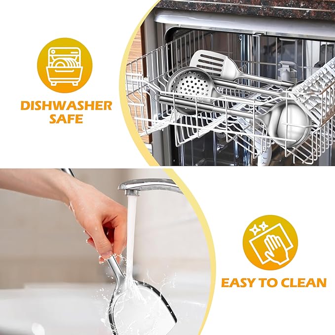 E-far Stainless Steel Kitchen Utensil Set of 6, Metal Cooking Utensils