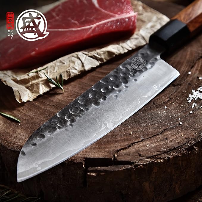MITSUMOTO SAKARI 7-Inch Japanese Santoku Knife, San-Mai 9Cr18MoV
