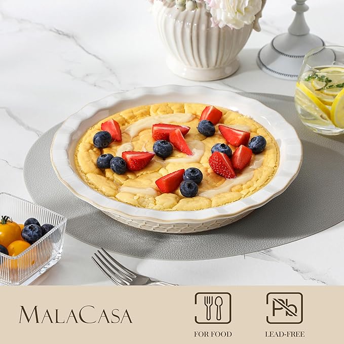 MALACASA Stoneware Pie Dish, 9 Inch Quiche Baking Dish Embossed