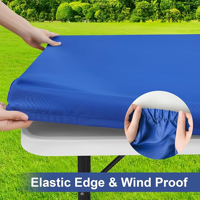 homing Rectangle Table Cloth Cover, Water-Resistant Polyester Elastic Fitted Tablecloth, Fits for 6 Foot Folding Tables, Washable Table Protector for Picnic, Camping, Outdoor (Blue, 30" x 72")
