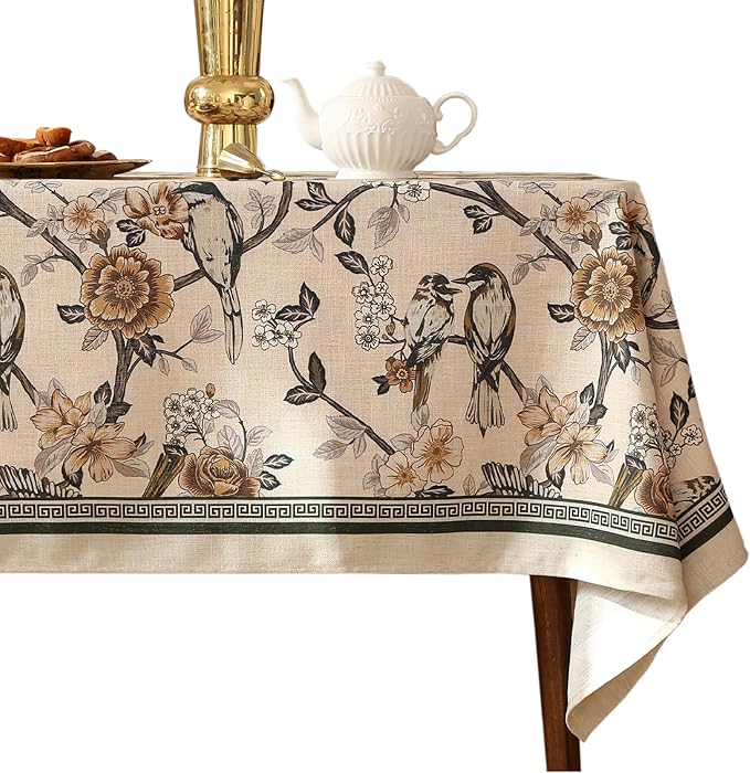 ISAENNE Designer Vintage Linen Tablecloth Rectangular,110"x63"-Murad A