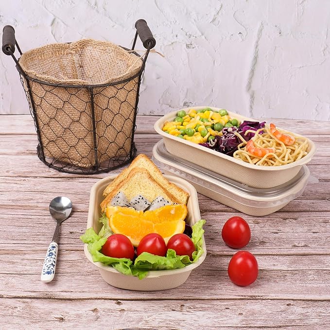 JAYEEY 17 oz Disposable bowls with lids Bagasse meal prep container 50 Pack
