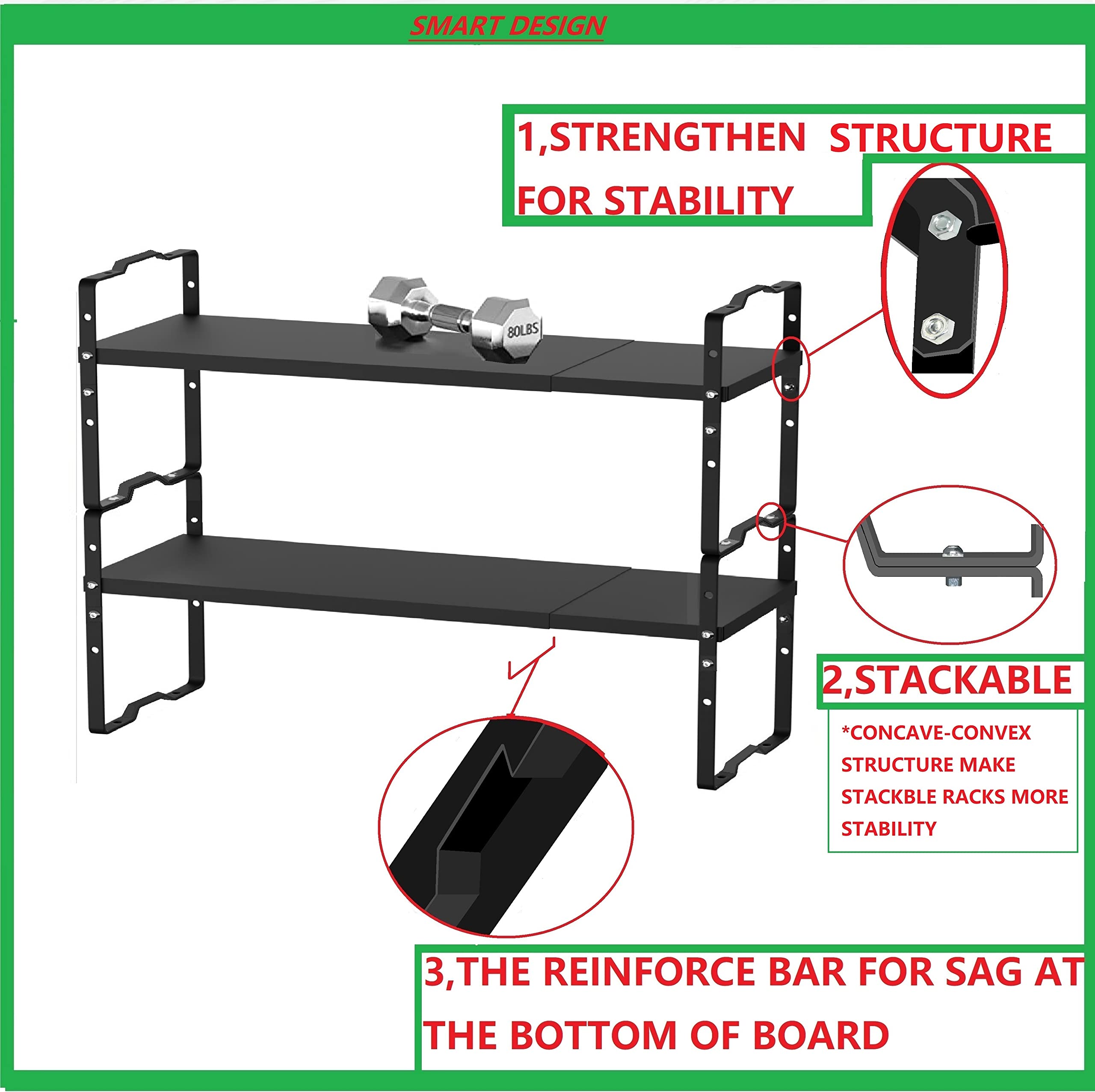 Jojocross Expandable Shelf for Cabinet Organizer Adjustable Stackable Spice Rack at Kitchen and Bathroom more, Counter Countertop Cupboard Organization Pantry Storage(MEDIUM/2PACKS/BLACK)