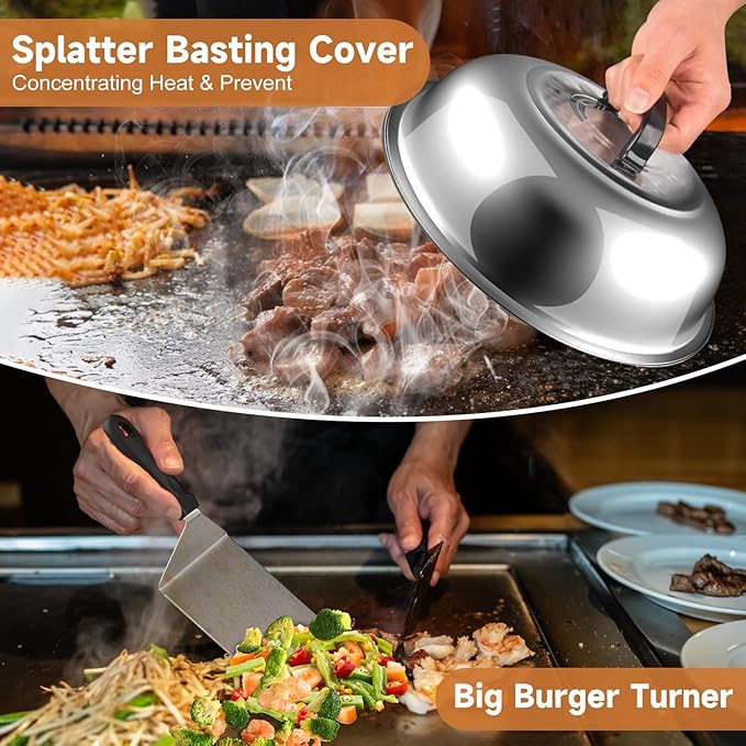Latiret Griddle Accessories Kit, 27Pcs Grilling Accessories Set for Blackstone and Camp Chef, Flat Top Griddle Accessories Set with Scraper, Enlarged Spatulas, Basting Cover for BBQ