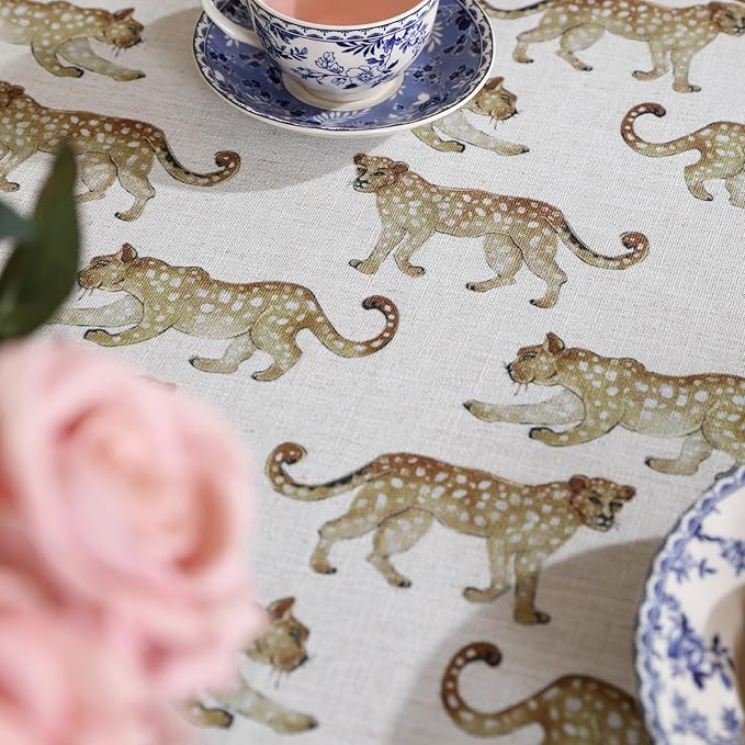 patdrea Vintage Leopard Print Linen Tablecloth,Round,Diameter 55"-from