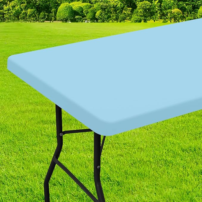 homing Rectangle Table Cloth Cover, Water-Resistant Polyester Elastic Fitted Tablecloth, Fits for 4 Foot Folding Tables, Washable Table Protector for Picnic, Camping, Outdoor (Light Blue, 24" x 48")