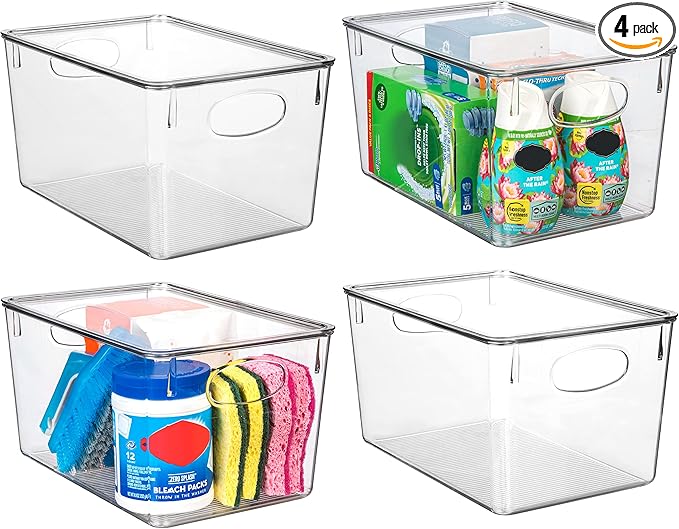 CLEARSPACE Plastic Storage Bins With lids – Perfect Kitchen Fridge Organizer, Pantry Organization, Cabinet Organizers (4 Pack)