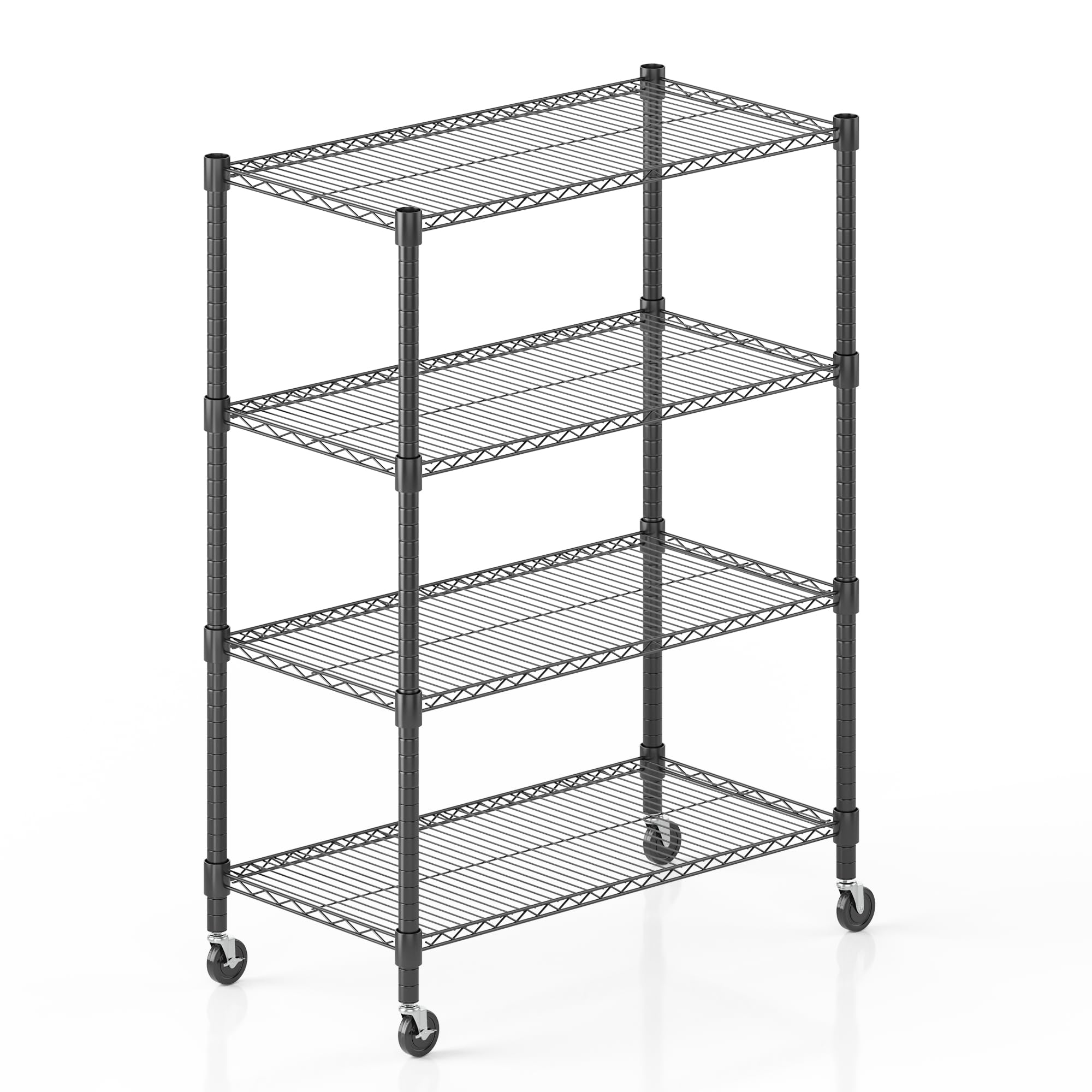 Himimi 18" D×36" W×72" H Storage Shelves with Wheels Metal Wire Shelving Unit 4 Tier Adjustable Shelving Heavy Duty Garage Shelf Organizer Rack Loads 1600LBS，Black