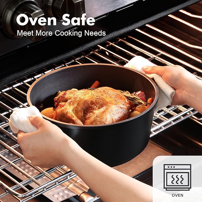 SENSARTE 15Pcs Nonstick Cookware Set Pots and Pans Set Kitchen Cooking Frying Pans with Stay-cool Handle, Dishwasher Safe, Induction Compatible, PFOA/PFOS Free, Black