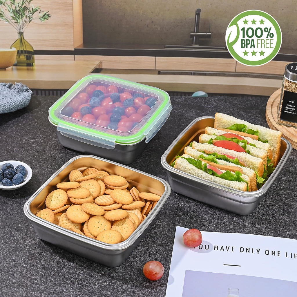 2 Pack Sandwich Containers, 40oz Stainless Steel Sandwich Box with Airtight Lids, Reusable Metal Meal Prep Lunch Boxes, BPA-Free, Dishwasher Safe, Large Capacity Food Storage Containers (Green)