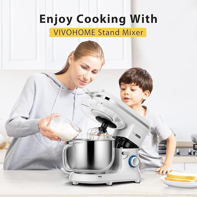 VIVOHOME Stand Mixer, 6-Quart Tilt-Head Kitchen Mixer with Bowl, Silver