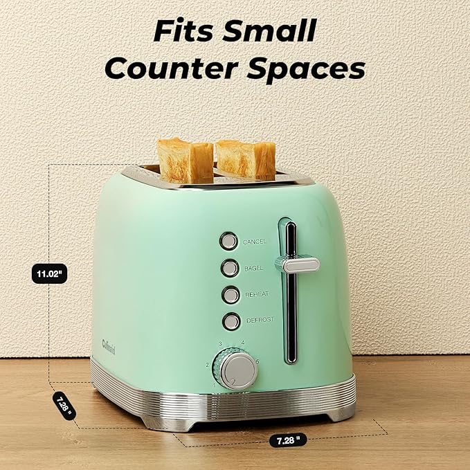 Culinaid Toaster 2 Slice Retro Stainless Steel, Aqua Green
