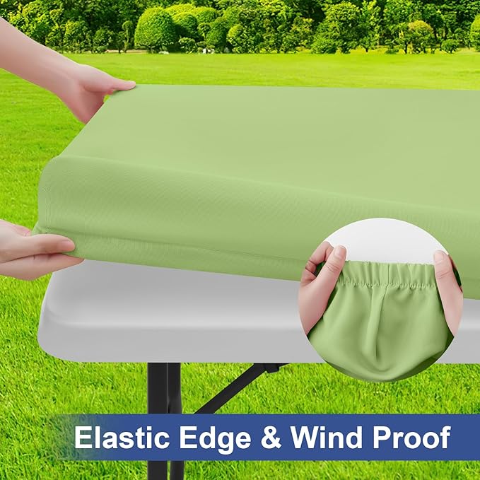homing Rectangle Table Cloth Cover, Water-Resistant Polyester Elastic Fitted Tablecloth, Fits for 6 Foot Folding Tables, Washable Table Protector for Picnic, Camping, Outdoor (Sage Green, 30" x 72")