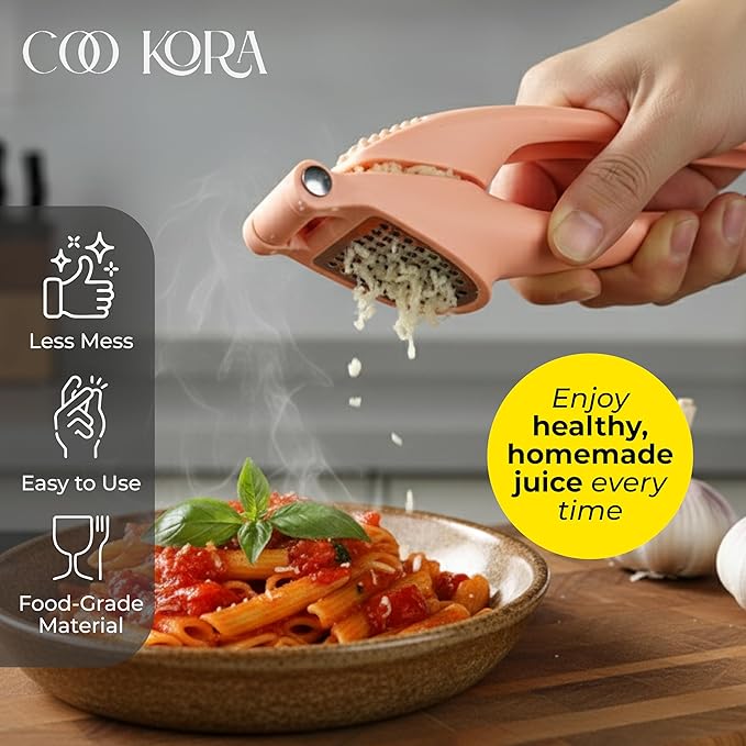 COO KORA Garlic Press Stainless Steel, Garlic Mincer & Crusher, Ergonomic Handle, Easy to Clean Kitchen Tool Dishwasher Safe