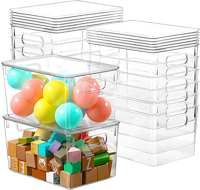 Freebat 12 Pack Clear Storage Bins with Lids, 7 Quart Pantry Organizer Bins