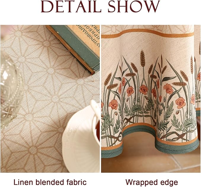 patdrea Vintage French Linen Tablecloth,Round,Diameter 55"-Cudillero