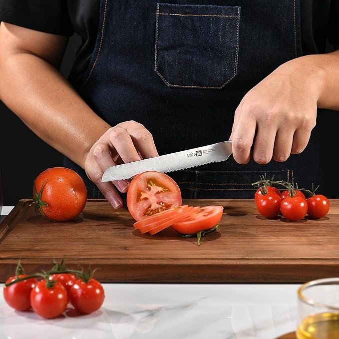 Klaus Meyer 6 Inch Serrated Utility Knife, Bread and Tomato Knife(Black)