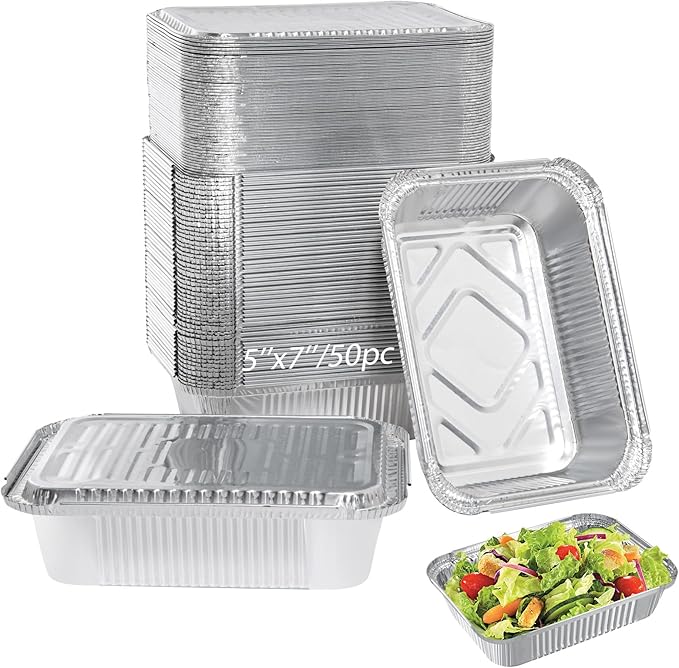 Notwoe ® Aluminum Foil Pans with Foil Lids - 50 Pack, 7"×5", 1.5 LB Capacity, Disposable Containers for Baking, Meal Prep, Freezer Storage & Takeout. (50)