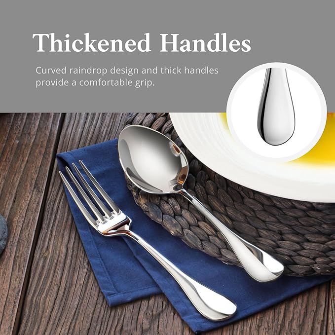 Artaste 56426 Rain 18/10 Stainless Steel Large Serving Spoons and Forks Set, 6 of Each, 12 Pieces, Silver