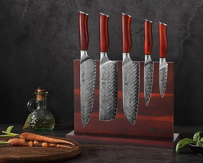 Wakoli Rose Elegance 5-Piece VG10 Damascus Knife Block Set, Magnetic Block