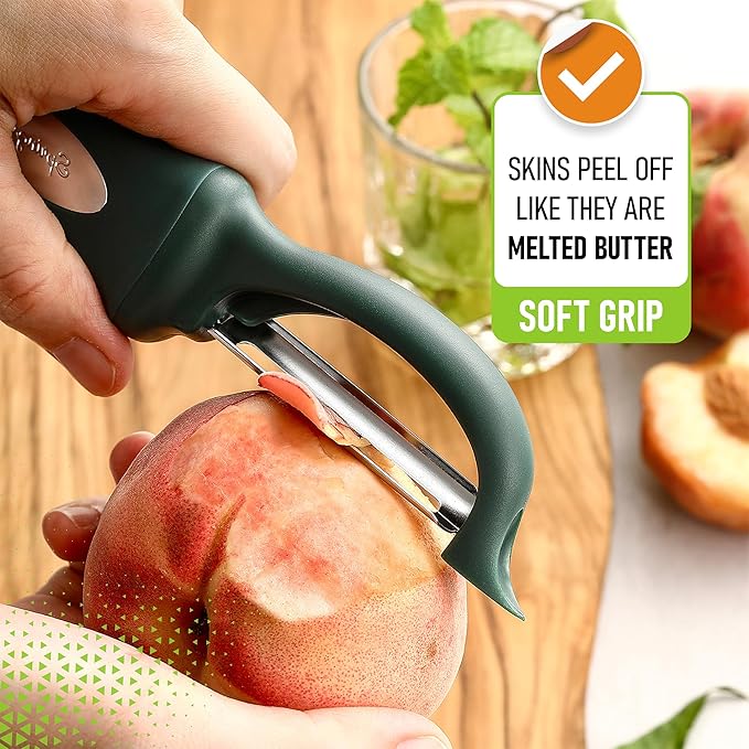 Spring Chef Potato Peeler for Kitchen with Soft Grip Handle, Pine Green