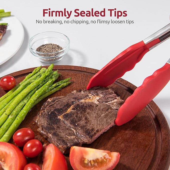 U-Taste Kitchen Tong for Cooking, 600ºF Heat-Resistant Silicone, 7in/Red