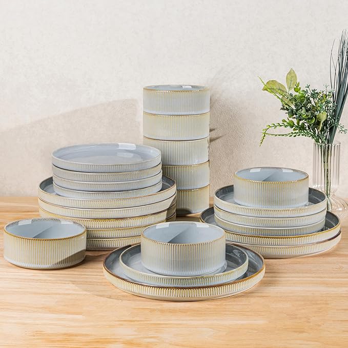 TheTerra Ceramic Dinnerware Sets for 8, 24 Pieces Plates and Bowls Set