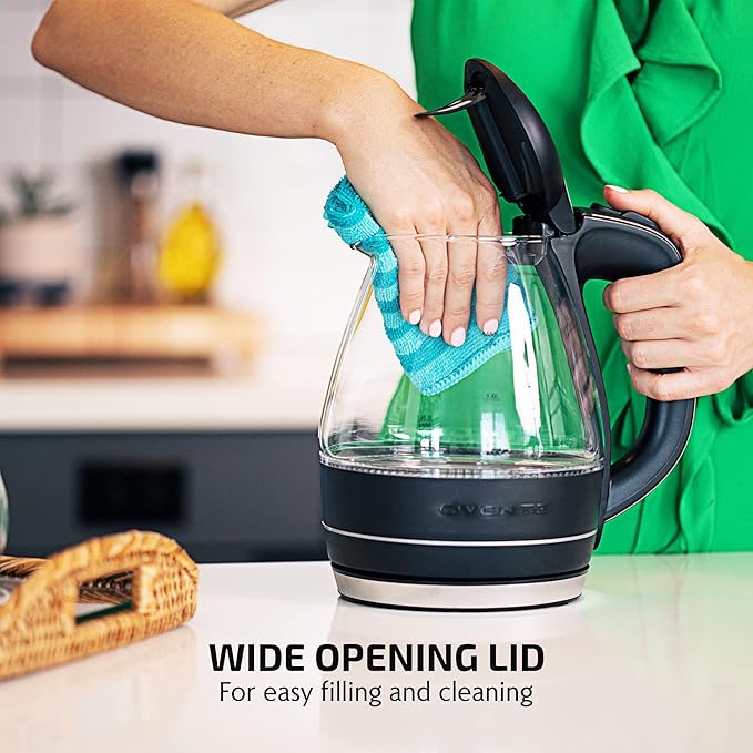 OVENTE 1.5L Glass Electric Kettle Water Boiler, Black KG83B