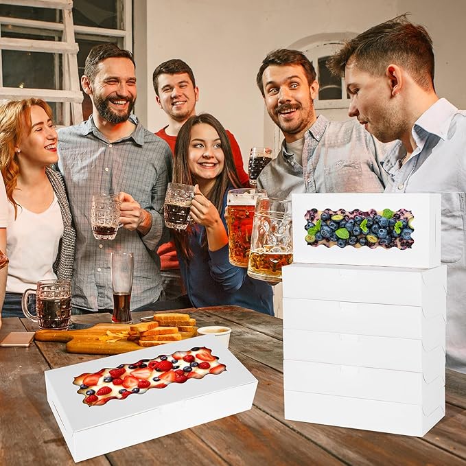 PFAMKEER 36 pcs Cookie Boxes,12x5.5x2.5 Inch Bakery Boxes with Window for Pies Chocolate Strawberries Muffins Donuts Pastry Dessert Christmas(White)
