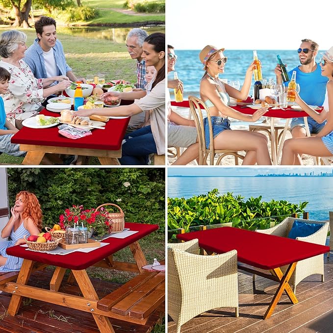 homing Rectangle Table Cloth Cover, Water-Resistant Polyester Elastic Fitted Tablecloth, Fits for 6 Foot Folding Tables, Washable Table Protector for Picnic, Camping, Outdoor (Red, 36" x 72")