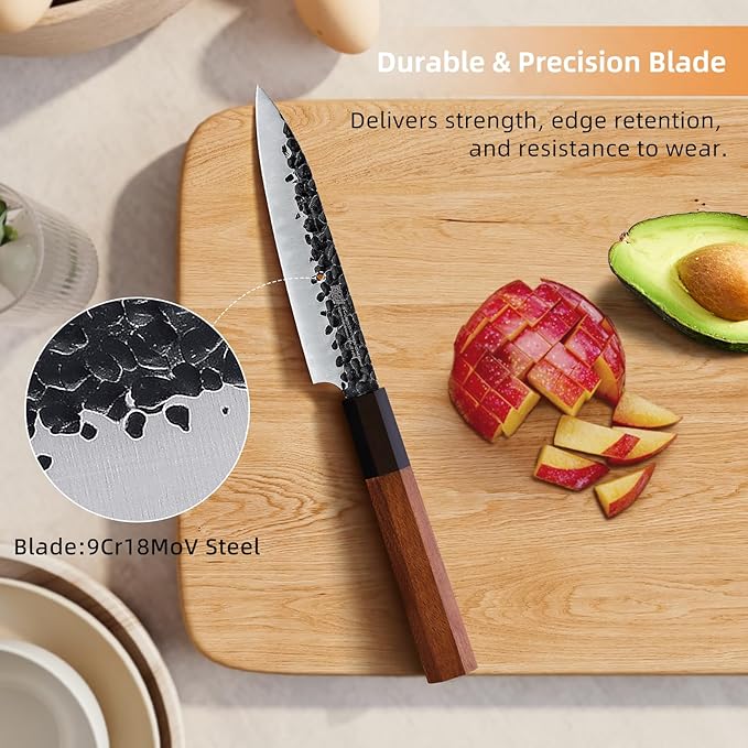 FINDKING Kitchen Utility Knife, 5 Inch Japanese Paring Knife, Small Fruit Knife with 9Cr18MoV High Carbon Steel Blade, Rosewood Octagonal Handle, for Fruits and Vegetables, Dynasty Series