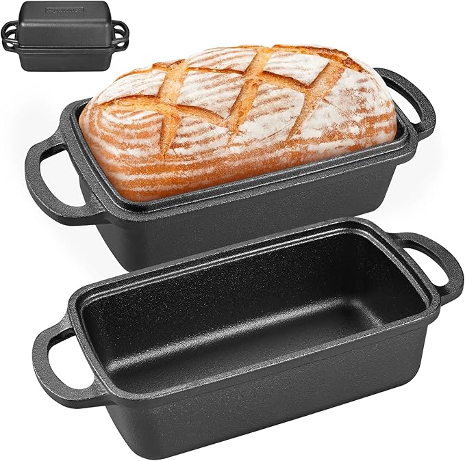 Apatiner 2 in 1 Cast Iron Bread Pan with Lid, Durable Loaf Pans for Baking Homemade Sourdough and Meatloaf, Bread Oven Cast Iron Cookware, Bread Loaf Pan, Sourdough Baking Pan