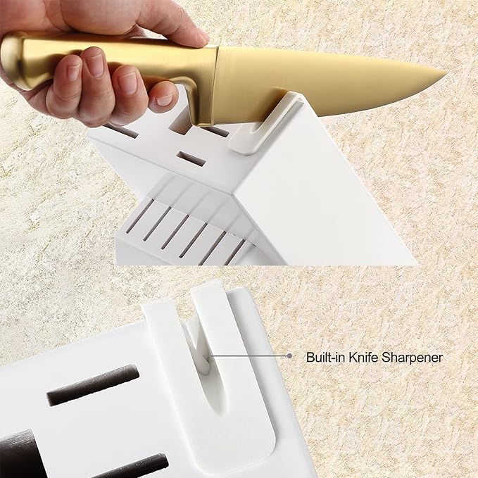 McCook Knife Set Gold Kitchen Knife Block Set w Built-in Sharpener
