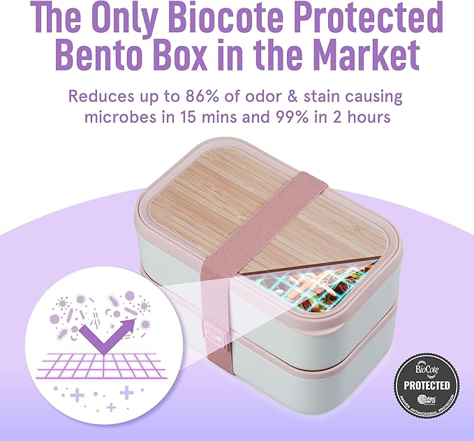 KARRICO Double Premium Bento Box Adult, 67oz, Portion Control, Dusty Pink