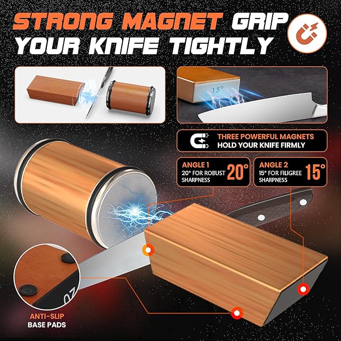 Silksway Gallery Rolling Knife Sharpener – Kitchen Knife Sharpener with Diamond Grinding Discs, 15° & 20° Magnetic Angles, Easy-to-Use Knife Sharpening Tool for Chef & Home Kitchen Knives